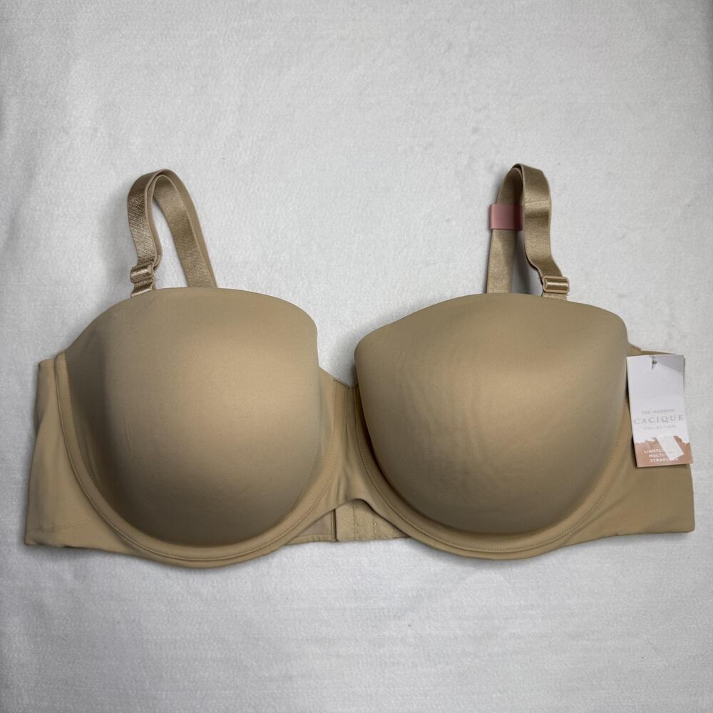 Cacique Bra Womens 46DD Beige T-Shirt Underwire Padded Multiway Plus Size NEW